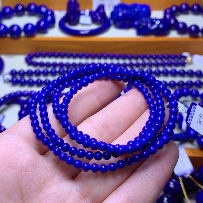 【闪购商品】青金石手串未镶嵌色标级4m多圈克莱因蓝
