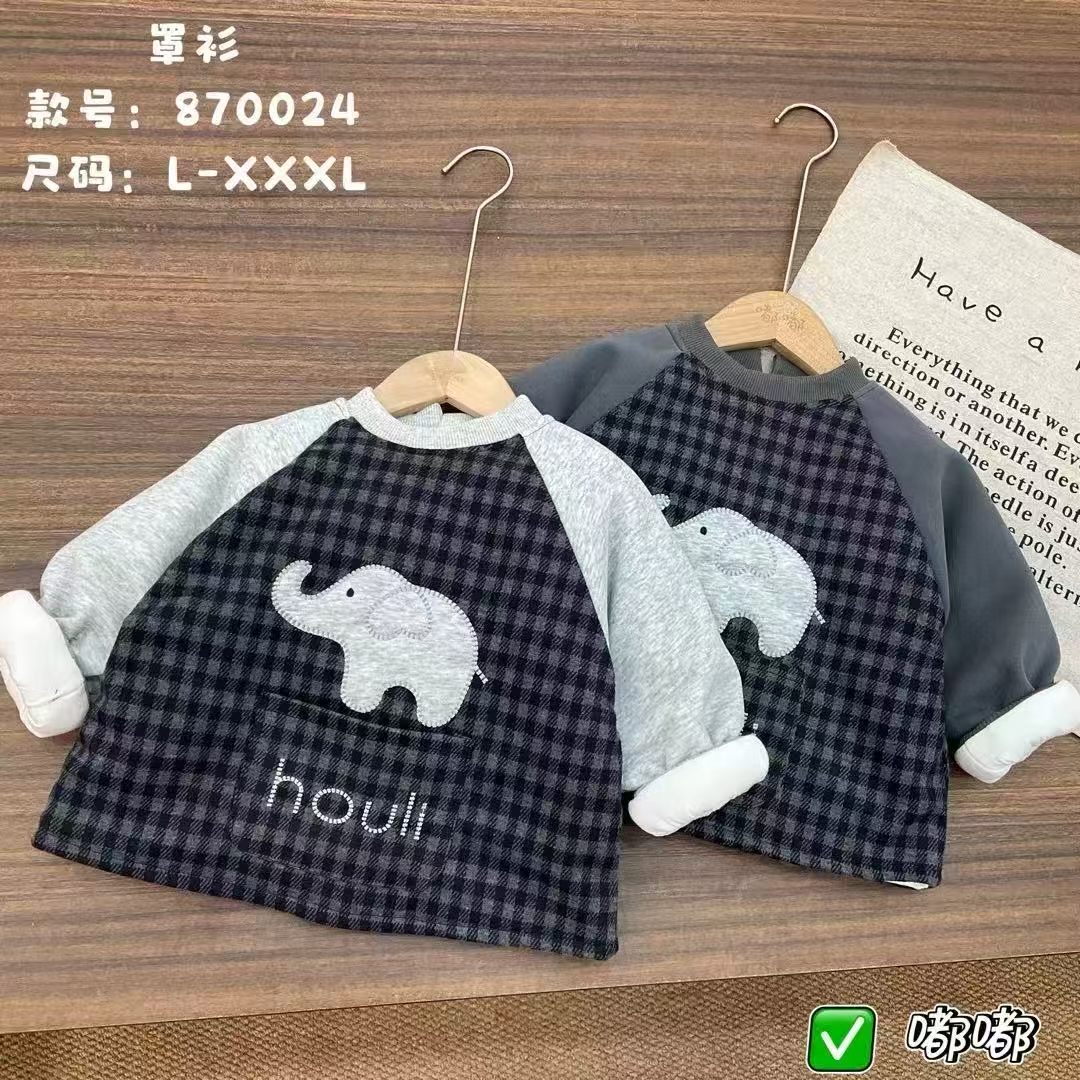 冬季加厚夹棉罩衣男女宝宝防污反穿衣格子棉服罩衣