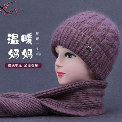 帽子冬中老年仿兔毛线帽女户外骑行防寒老太太鸭舌加绒保暖针织帽