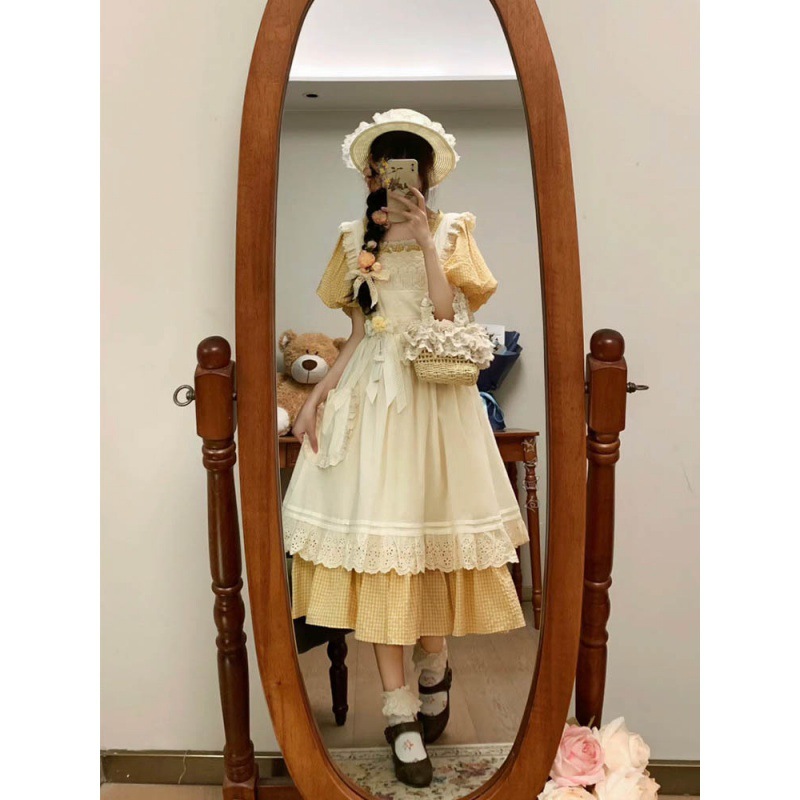 森系田园风格洛丽塔飞飞袖连衣裙两件套可爱多巴胺风格衣服纯欲风