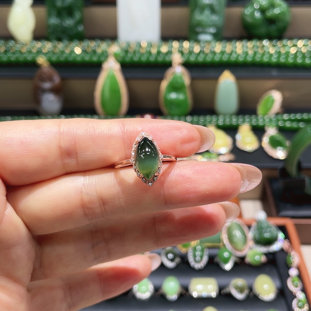 和田玉银S925镶嵌戒指