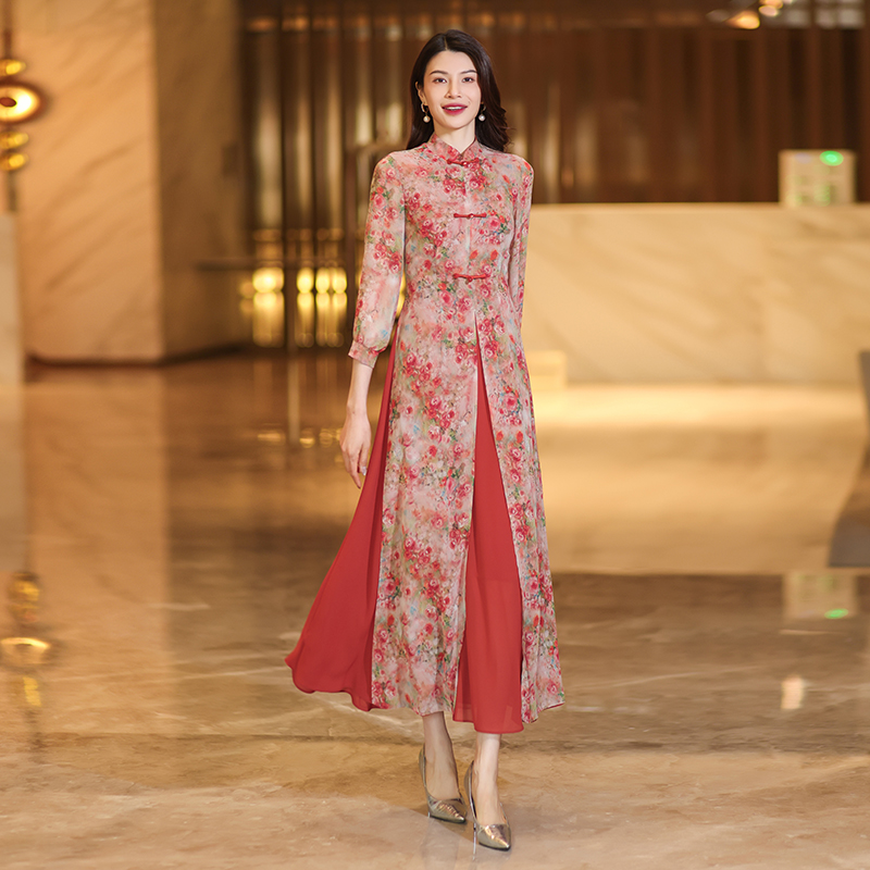国风连衣裙女2025初秋新款修身显瘦大摆长裙高级感新中式优雅裙子