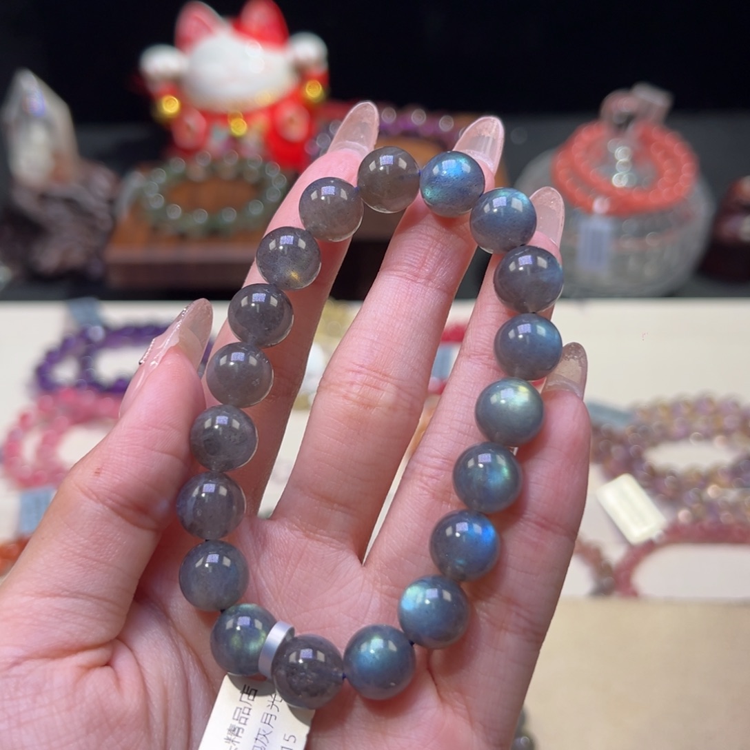 长石手串未镶嵌d*b10m收藏级灯泡灰月光