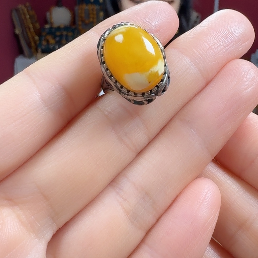 蜜蜡银S925镶嵌手链戒指