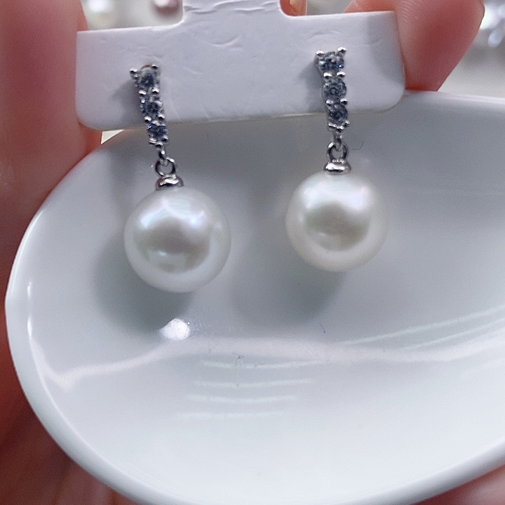 银S925镶嵌淡水珍珠耳饰A