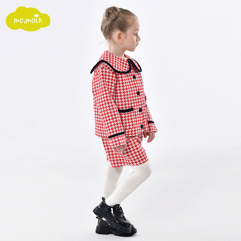 moimoln小云朵童装2025年春季女童小香风套装千鸟格外套短裤