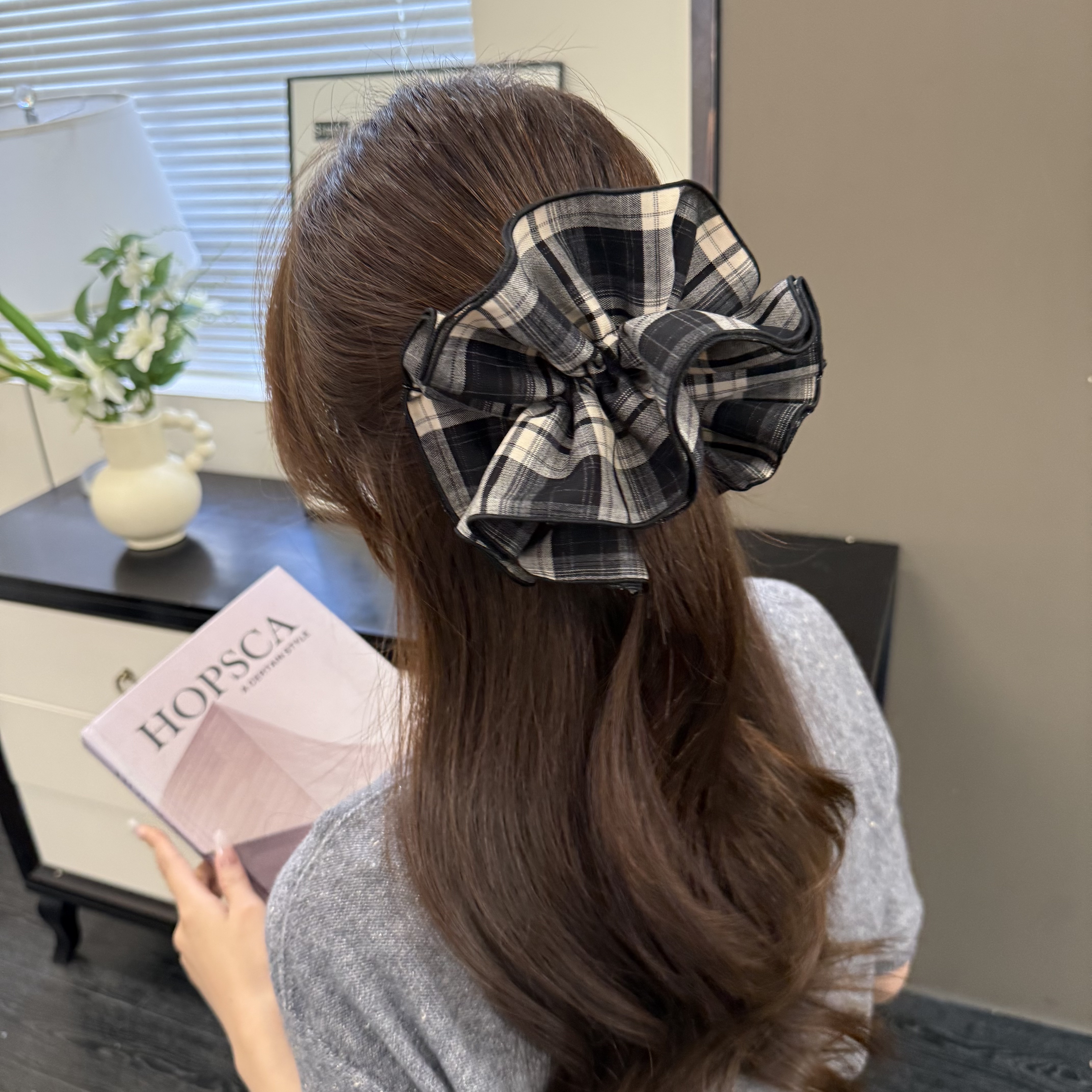 新款灰色格子质感小蛮腰发圈4711