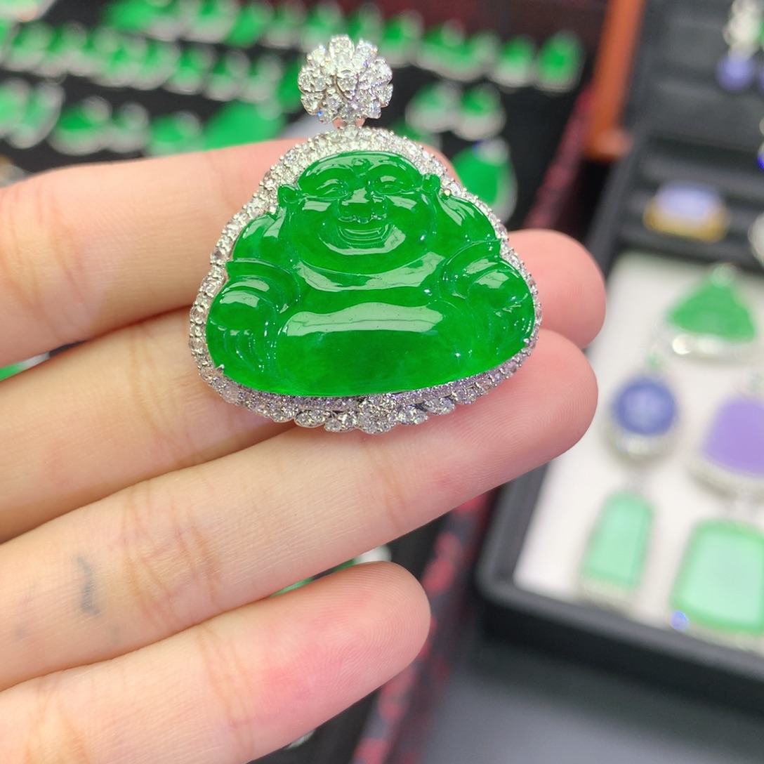 翡翠18K金镶嵌吊坠(不含链)