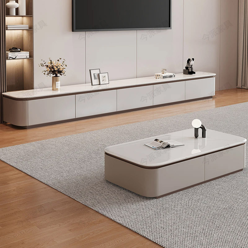 超微晶石实木茶几电视柜组合客厅高级落地柜2025新款轻奢电视机柜