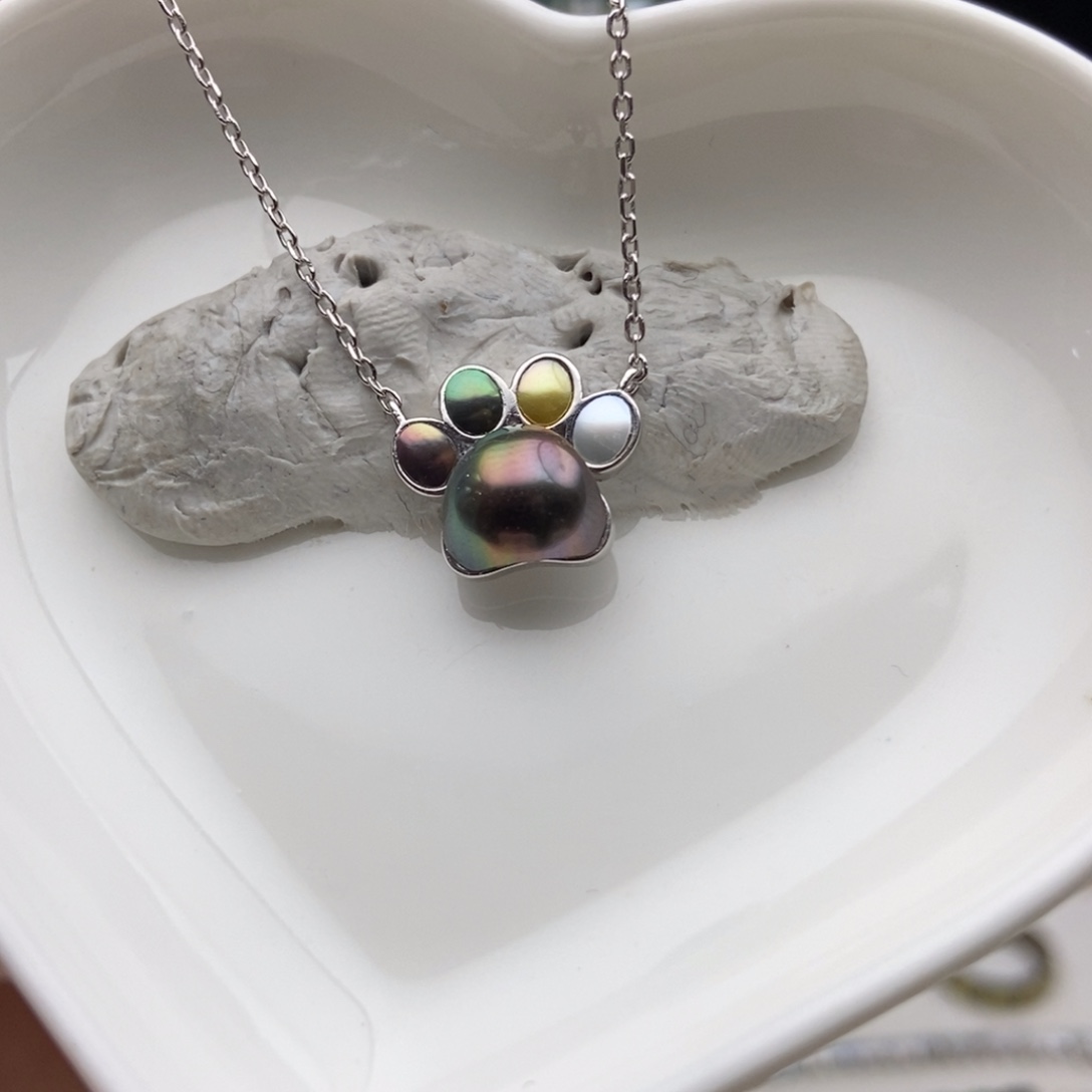 画框海水珍珠银S925镶嵌辣彩大溪地爪爪吊坠