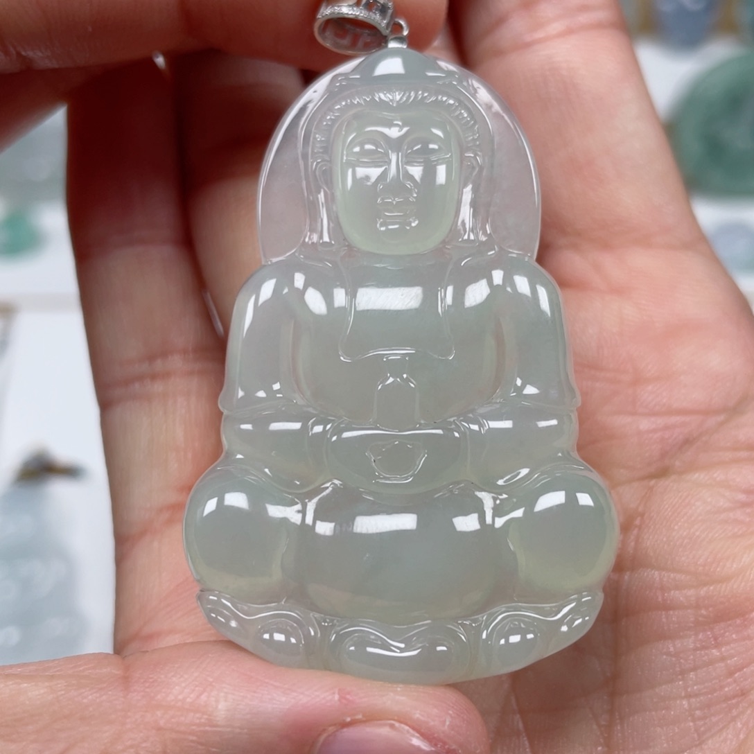 翡翠颈饰未镶嵌天然缅甸翡翠A货观音59号