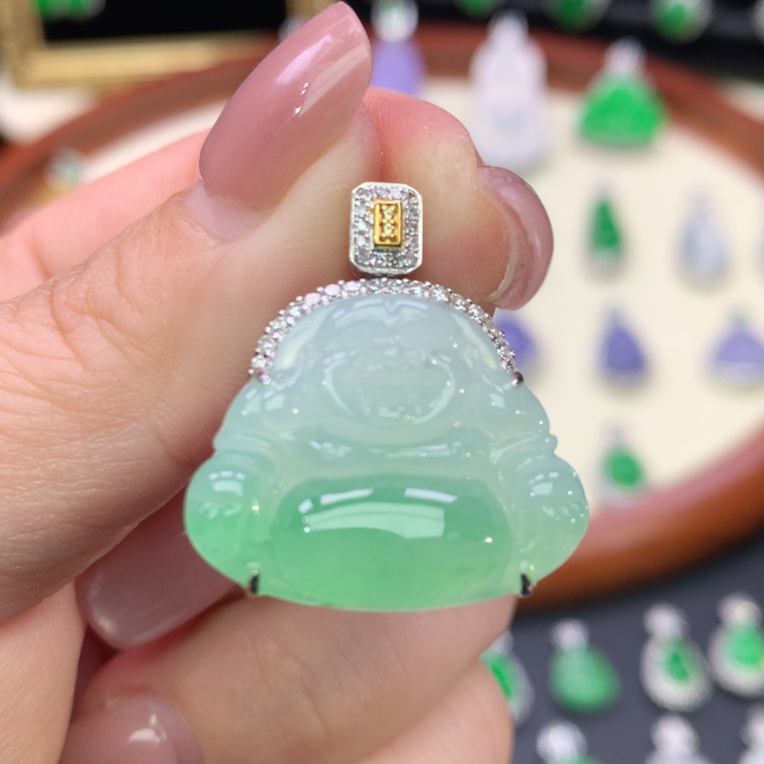 翡翠18K金镶嵌吊坠(不含链)