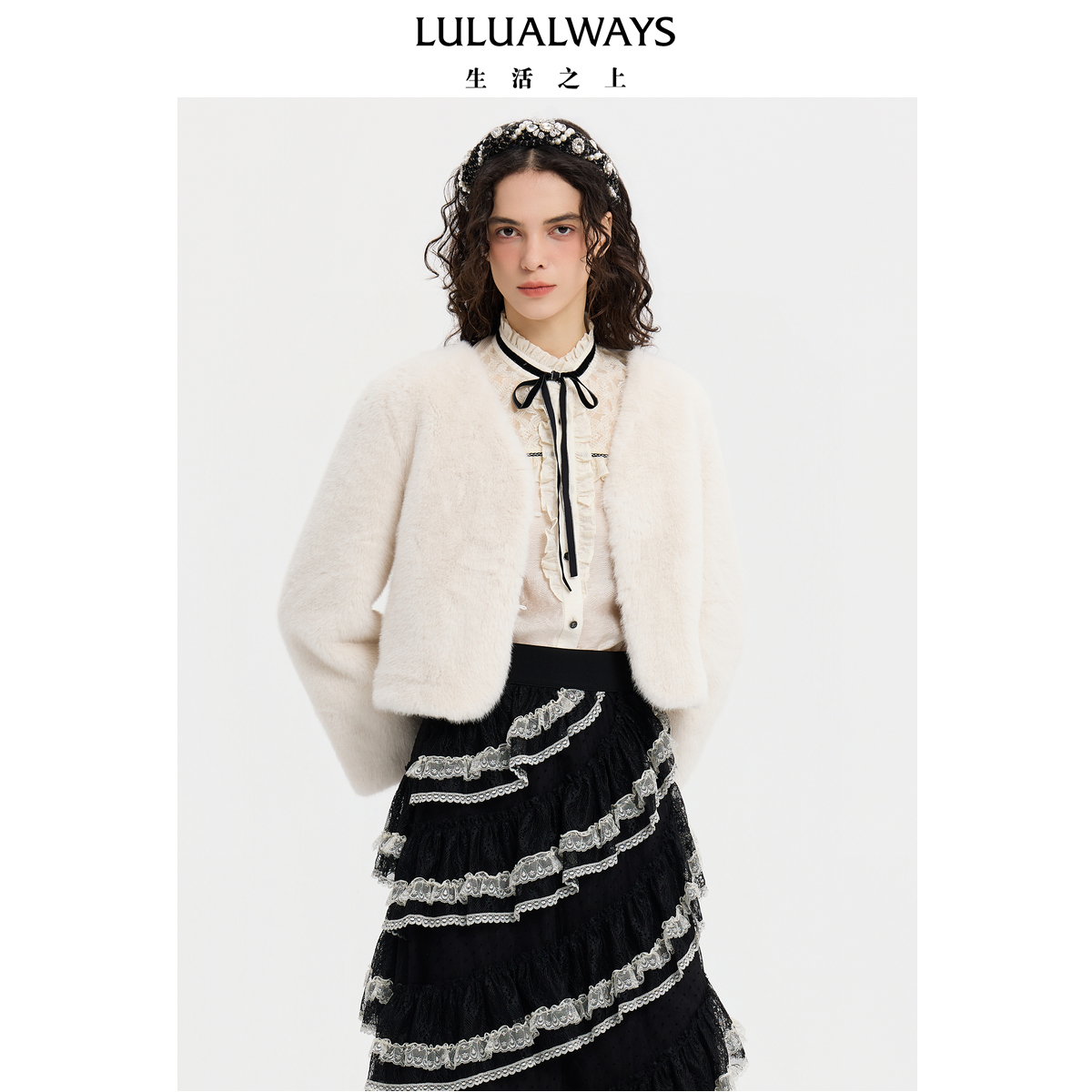 LULUALWAYS我爱露露25冬季新款小众质感简约环保仿水貂毛短外套女