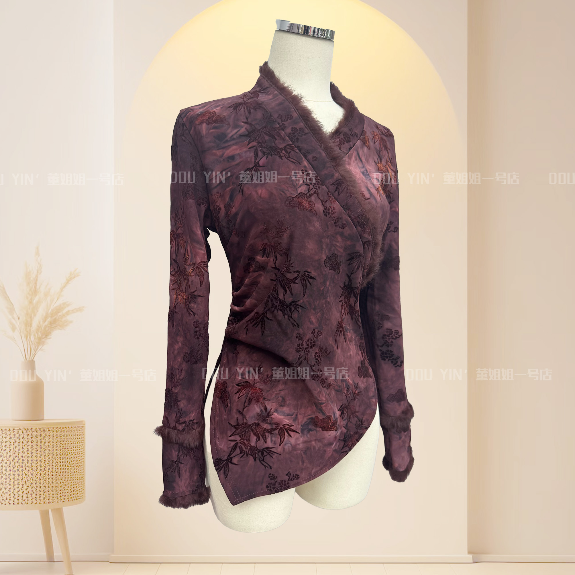 5278时尚套头气质薄绒国风小衫