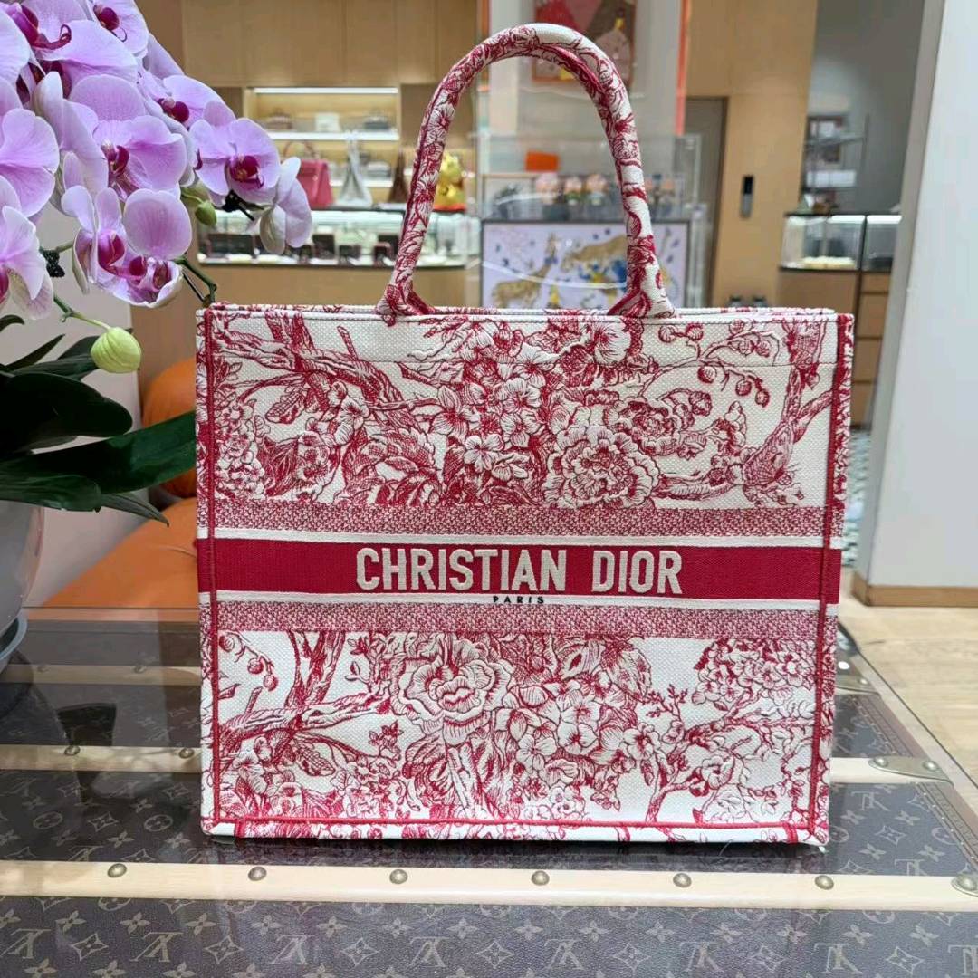 99新 DIOR/迪奥 迪奥/Dior 迪奥 大号 book tote 手袋  红色刺绣