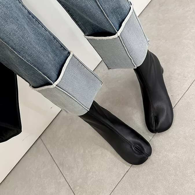 HUPANG【工厂直发】靴子气质时尚百搭真皮粗跟高跟方头瘦瘦靴X8218