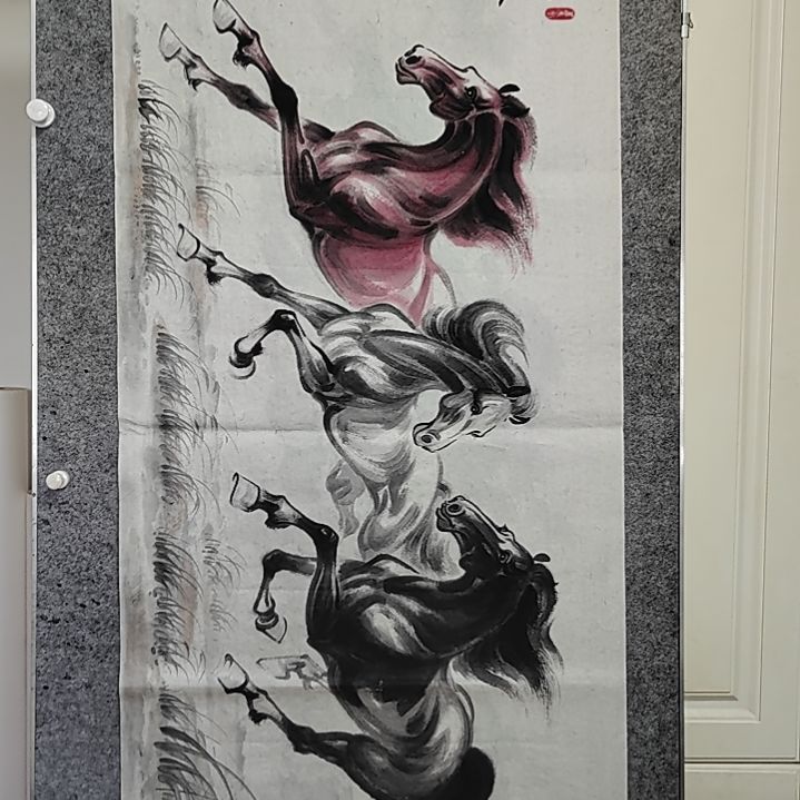 横款周士宸水墨写意骏马图