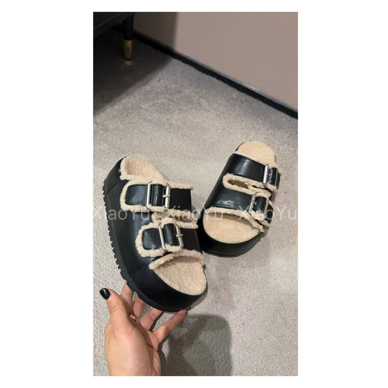 羊羔毛全皮厚底拖鞋 168-509 【No退换】瑕疵品