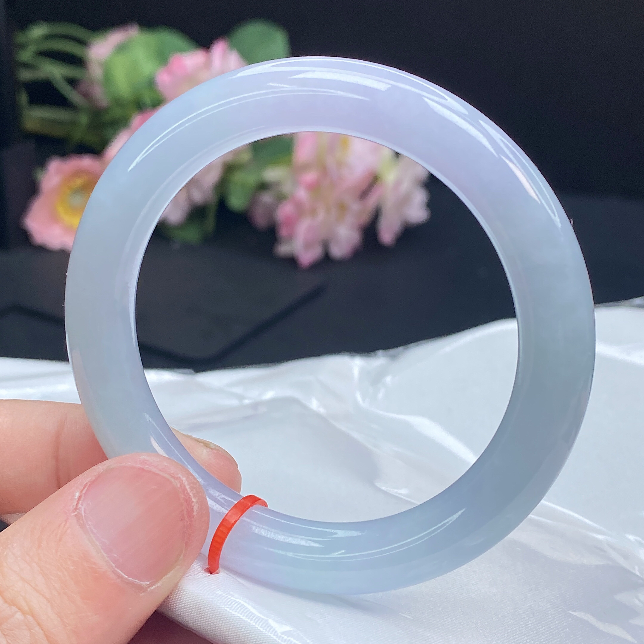 528 缅甸天然翡翠A货手镯 54圈冰润紫罗兰圆条翡翠手镯美人玉镯子