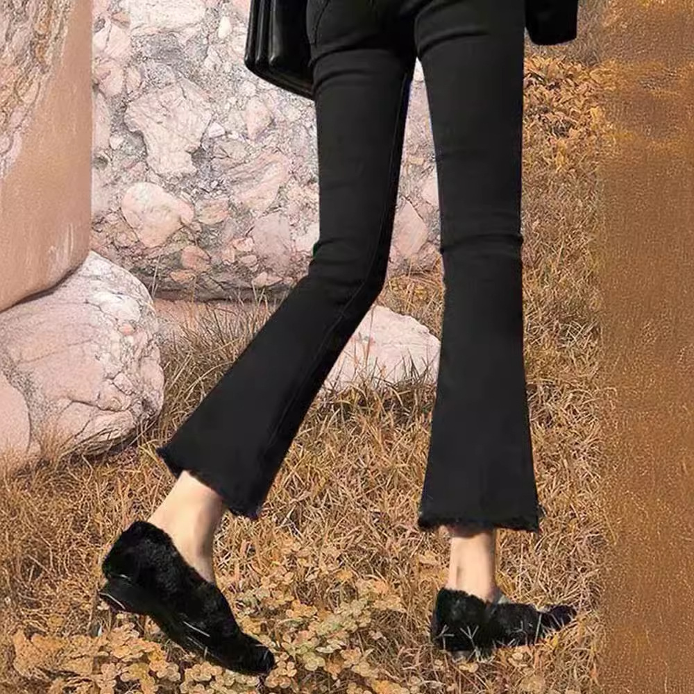 黑色微喇裤牛仔女2025年春秋季新款爆款小个子修身显瘦毛边九分裤