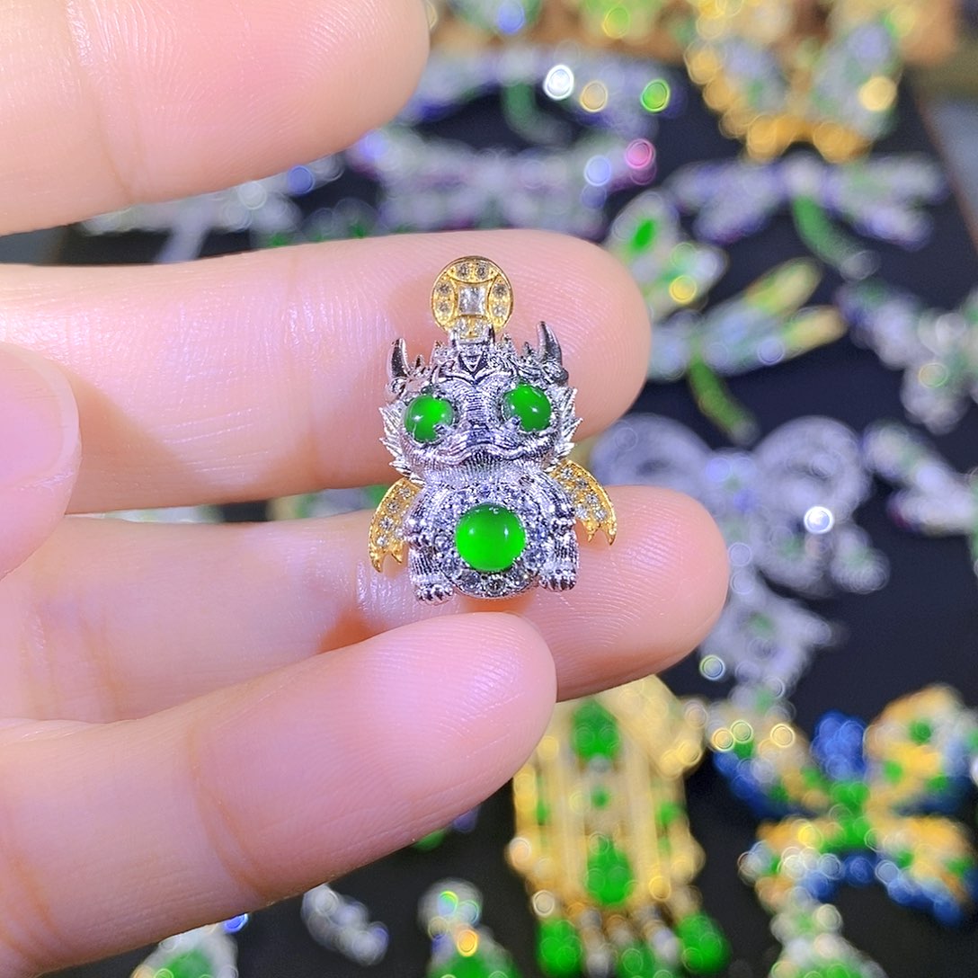 吊坠(不含链)银S925镶嵌翡翠