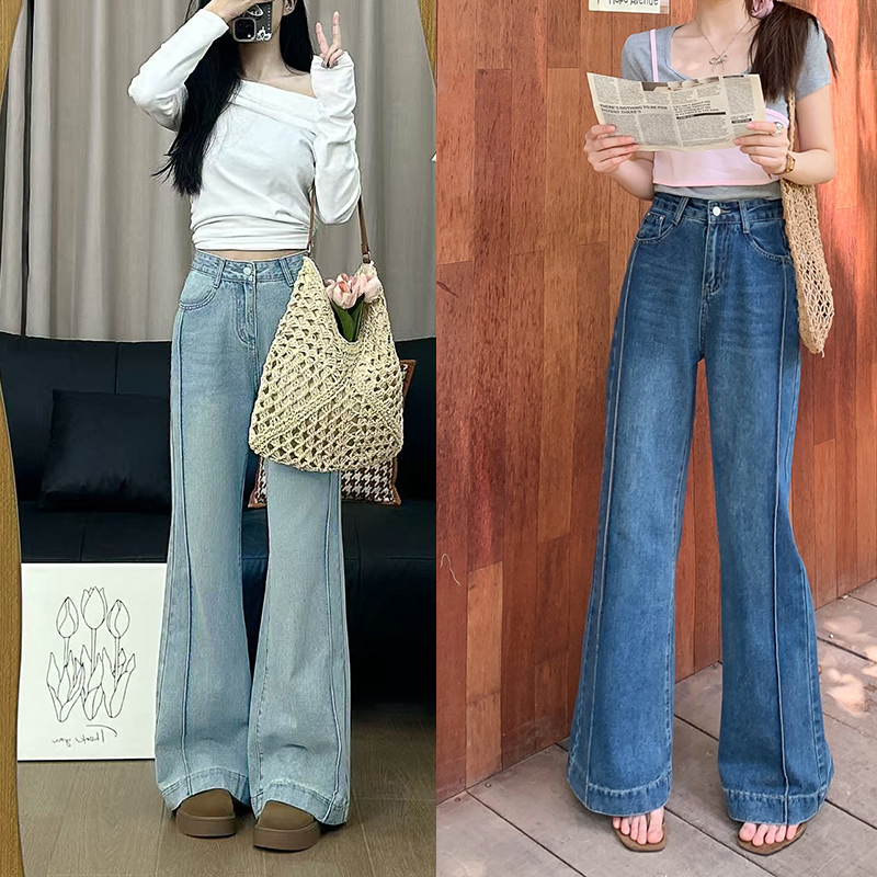 25221#秋季2025新款不贴腿喇叭显瘦梨形浅色宽松牛仔裤女微喇长裤