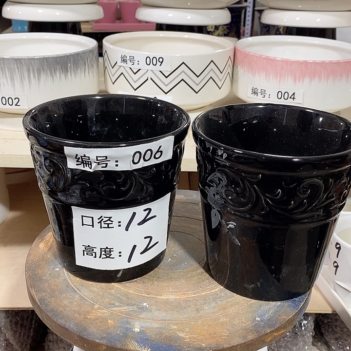 陶瓷微瑕花盆-006-2个黑色