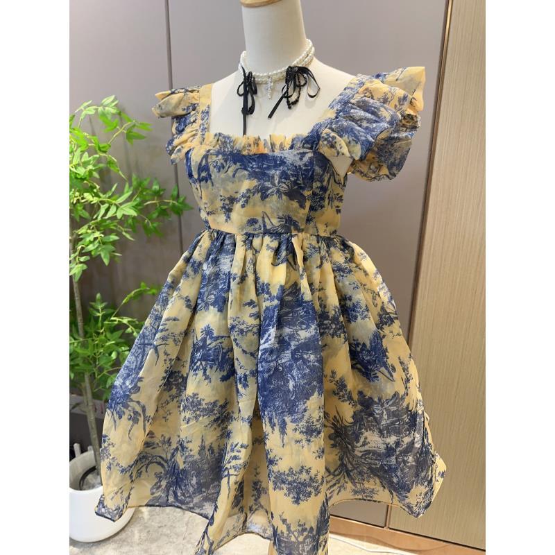 【小苍兰】欧根纱在逃公主连衣裙法式泡泡袖公主裙子发光公主裙