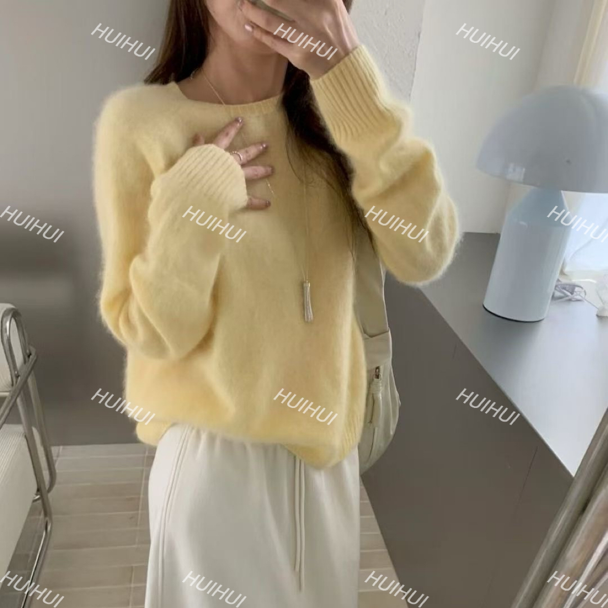 【HUIHUI】羊绒羊毛拉毛百搭高贵圆领针织毛衣无缝一体《不可机洗》