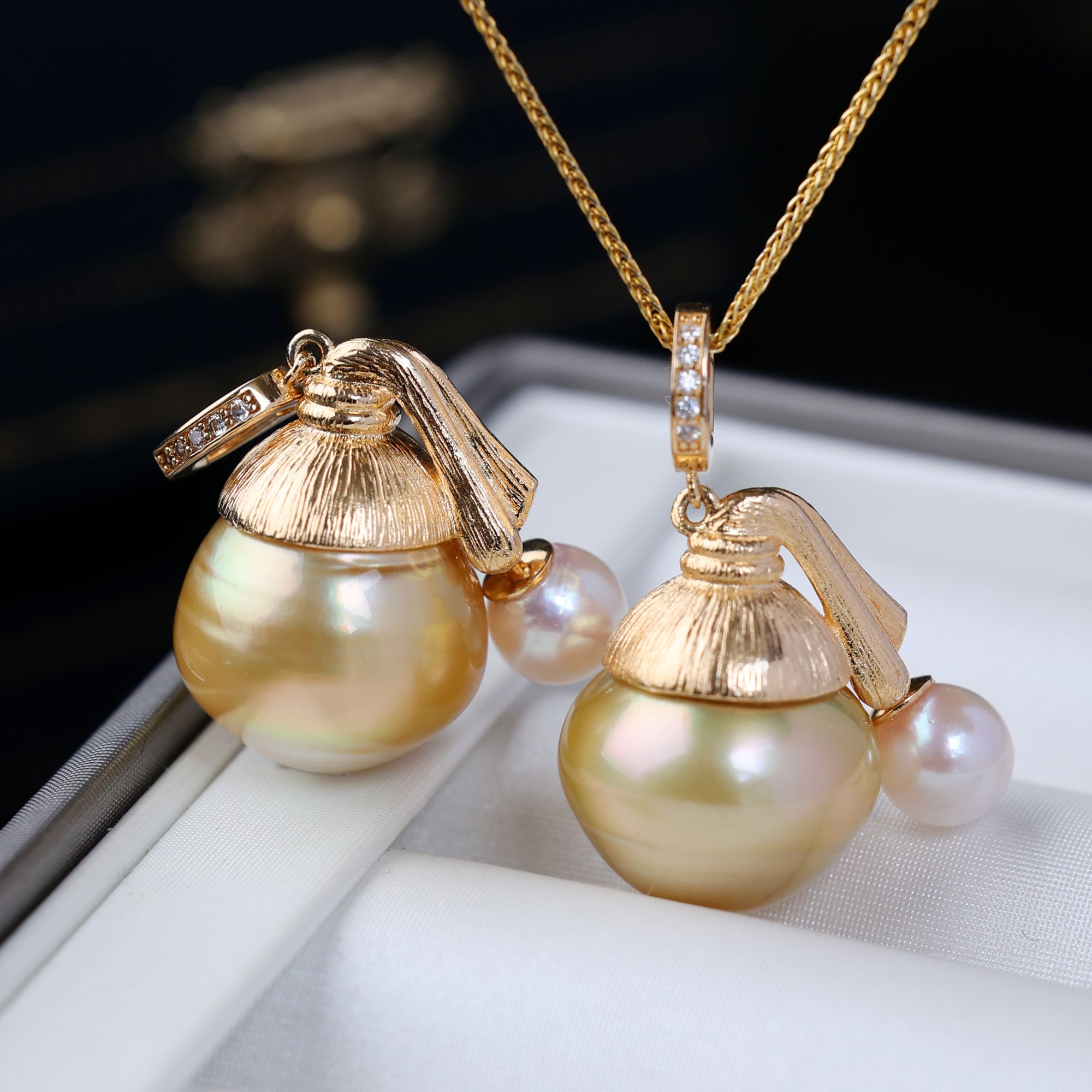 圣诞南洋金珍珠巴洛克吊坠5-16mmS925银镶嵌个性时尚多样性发一个