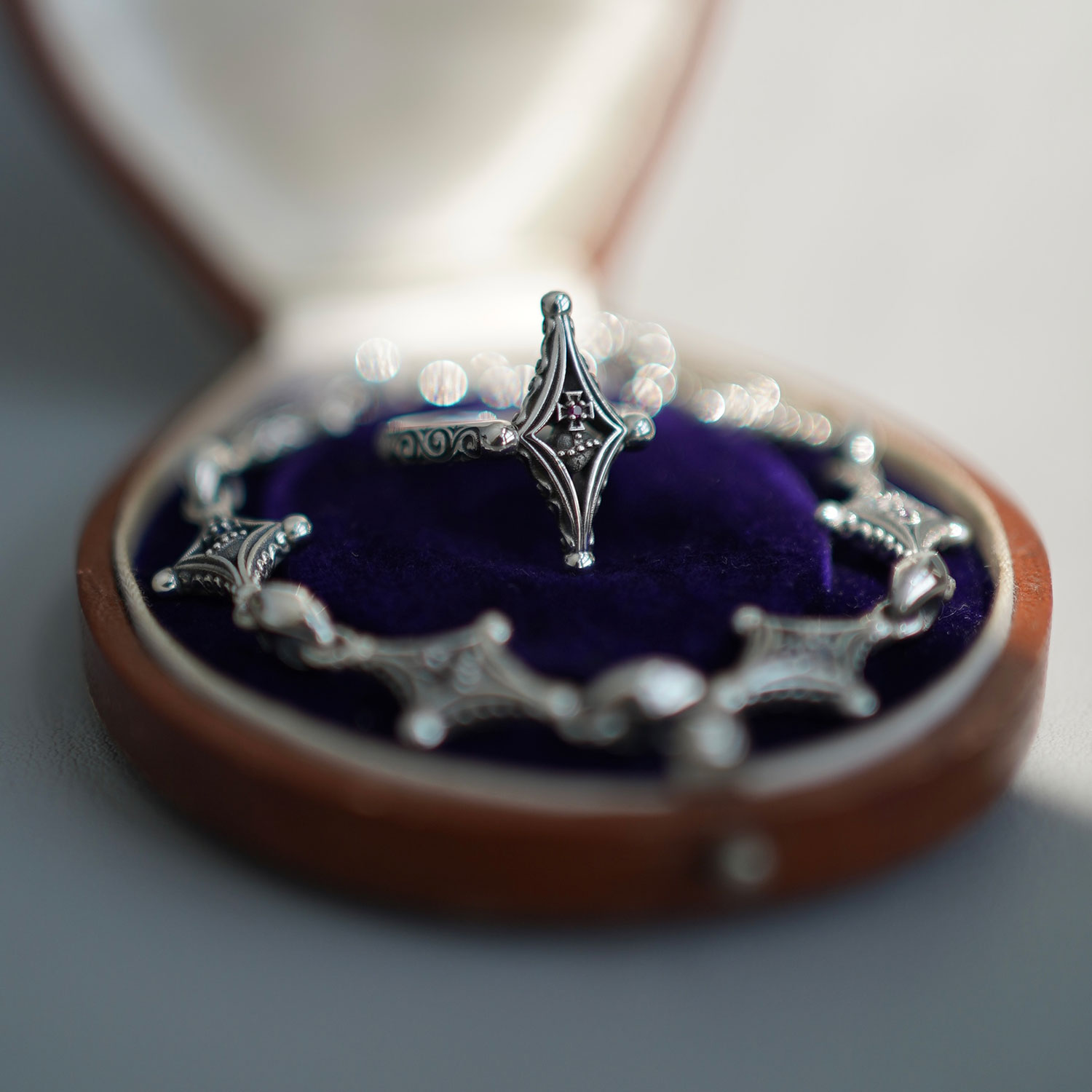 925银戒指 睡莲生生世世 原创设计925纯银复古菱形星球可翻转戒指