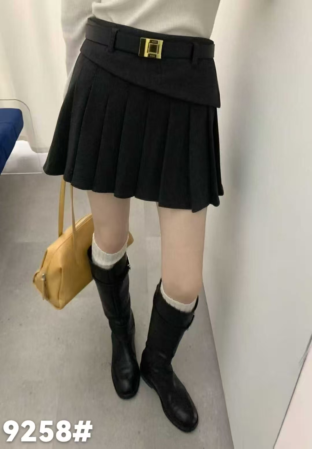 蝶9258百搭设计感时尚百褶裙秋冬新款显瘦高腰半身裙