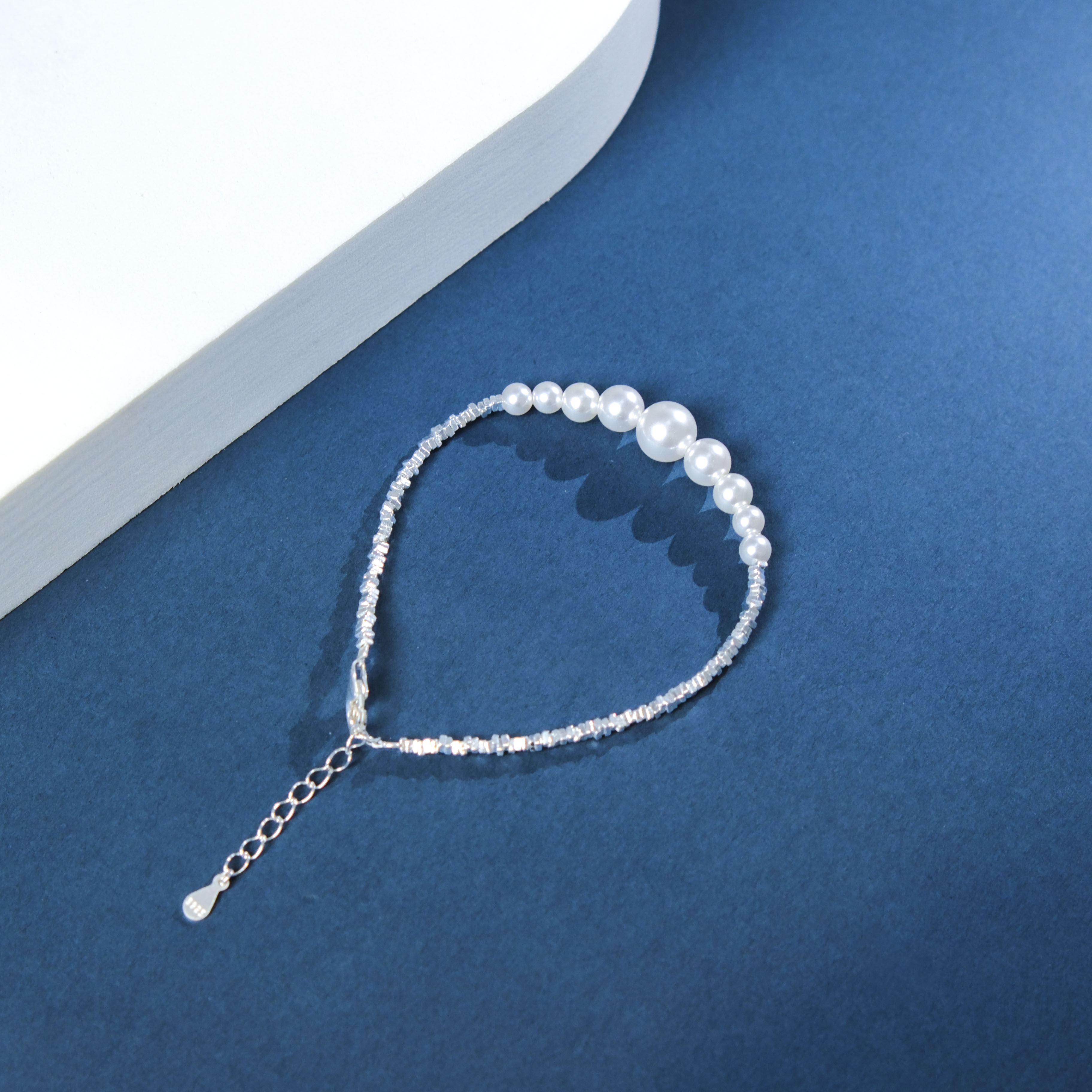 925银仿珍珠手链 微笑碎银手链小米珠百搭饰品精致简约甜美Y16