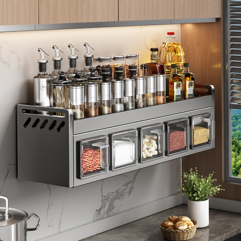 调料盒壁挂家用厨房高端一体调味品收纳盒密封盐罐调料罐多功能