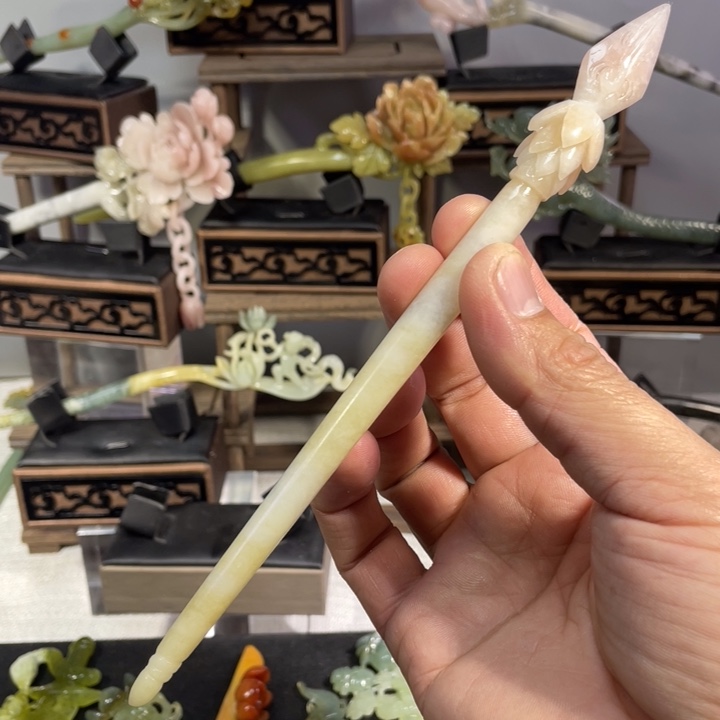 岫玉玉雕发簪未镶嵌