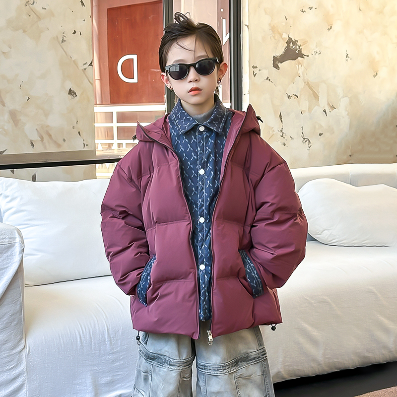反季假两件防寒服儿童秋冬新款印花牛仔加厚男童女童保暖潮流羽服