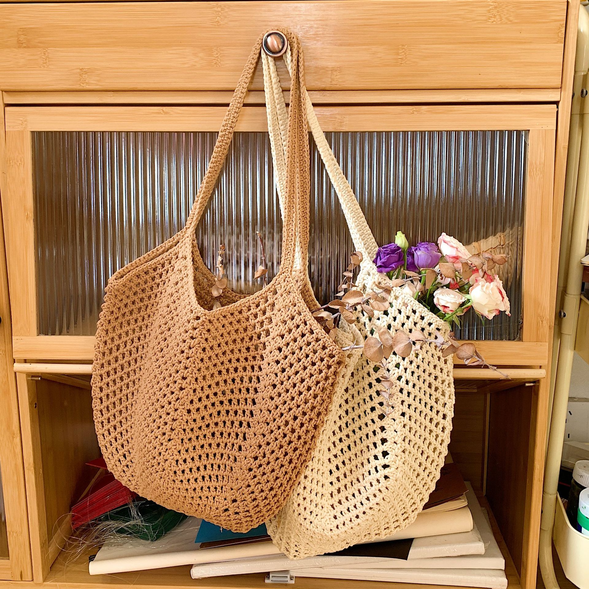 编织包包女夏季慵懒风沙滩托特包海边度假镂空单肩包潮圣大5154