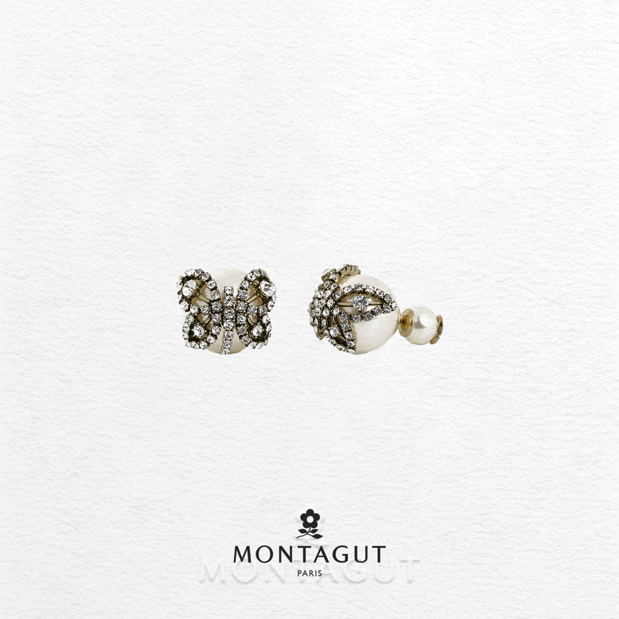 铜合金锆石耳饰 法国梦特娇轻奢系列，庄周梦蝶耳钉【3704】JJ