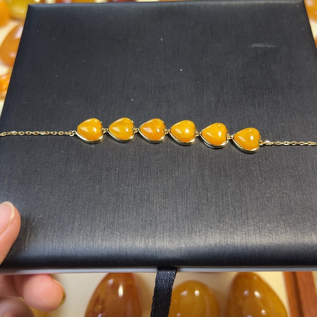 手链琥珀银S925镶嵌精品蜜蜡手链