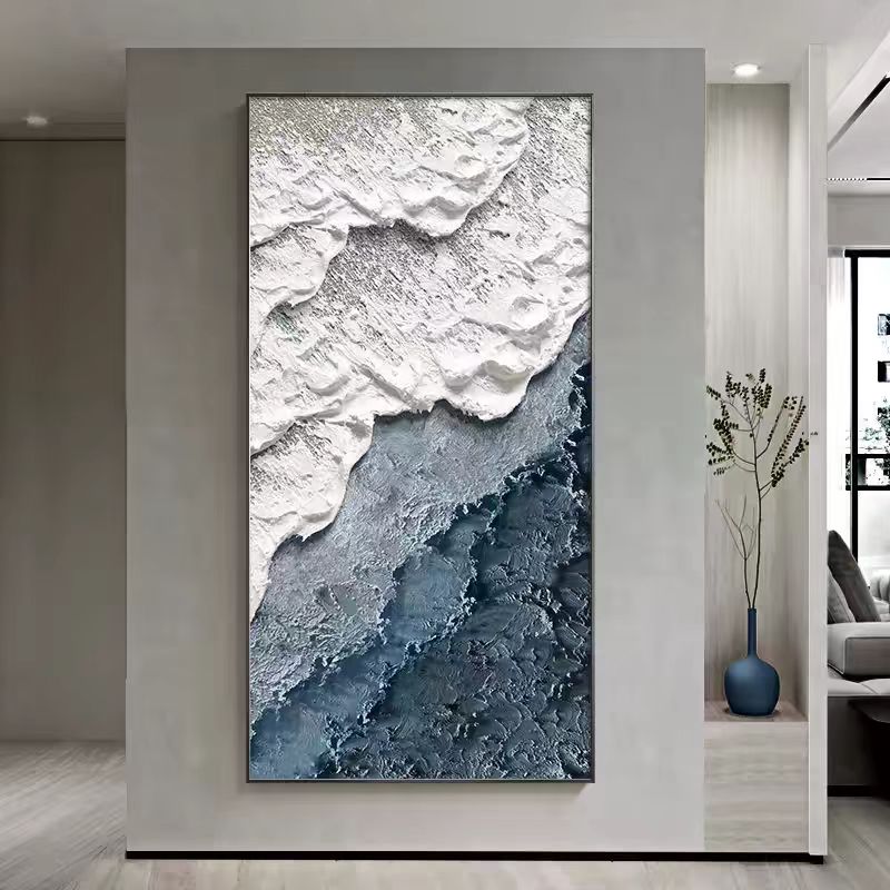 现代简约玄关走廊过道装饰画抽象大海海浪挂画砂岩画