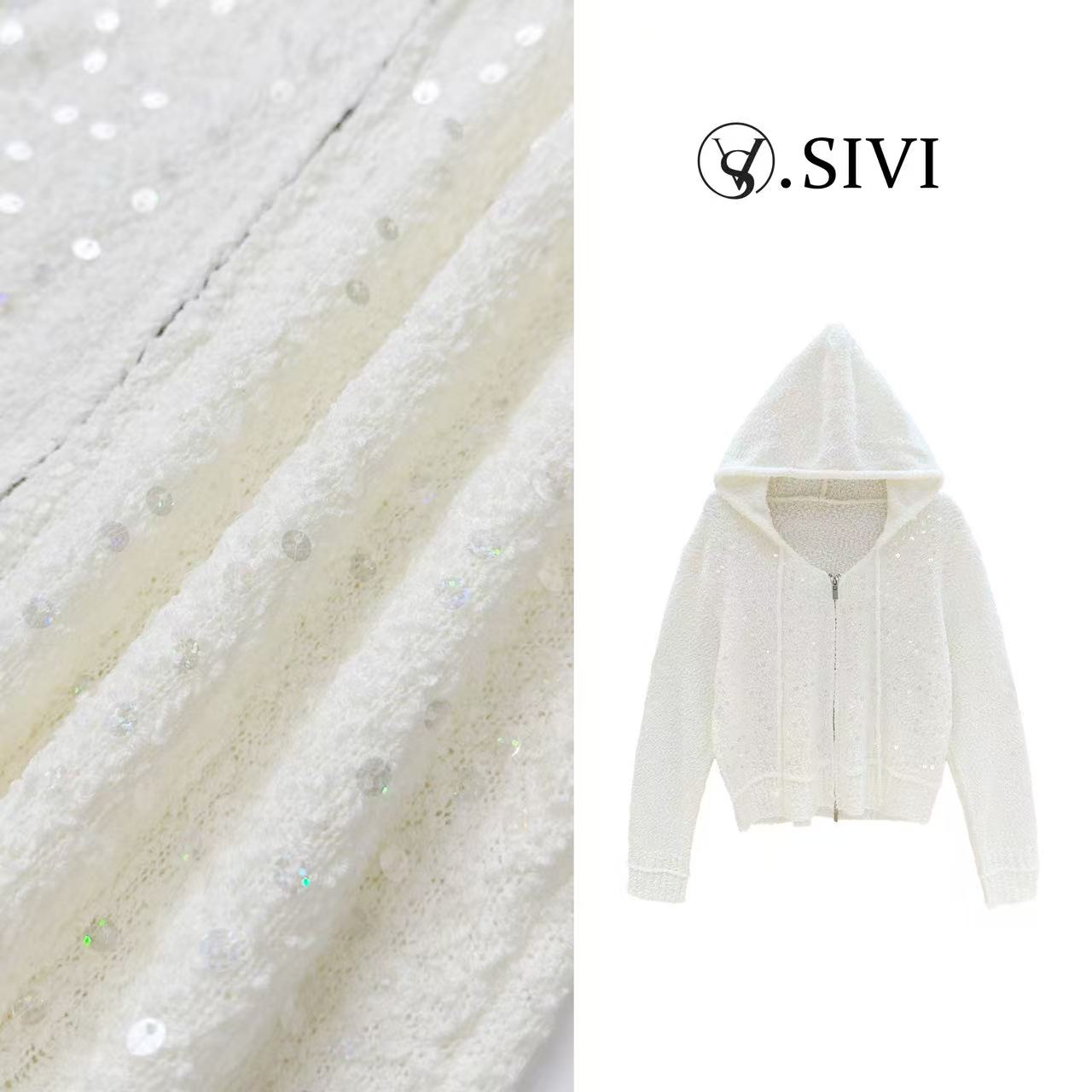 熙薇【鸟语花香】2025春季新款时尚气质亮片毛衣帽衫H1257