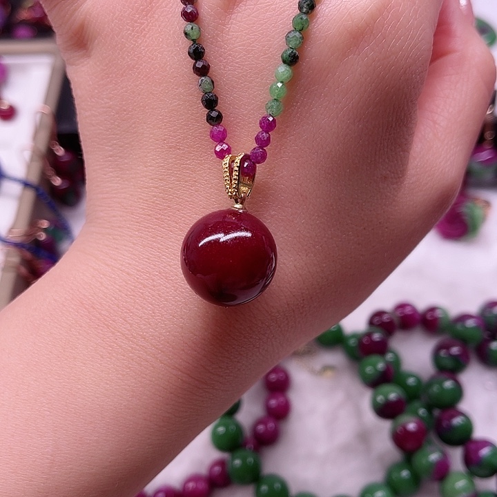 红宝石吊坠银S925镶嵌