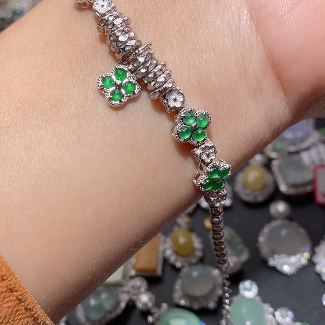 翡翠手链银S925镶嵌n k k l