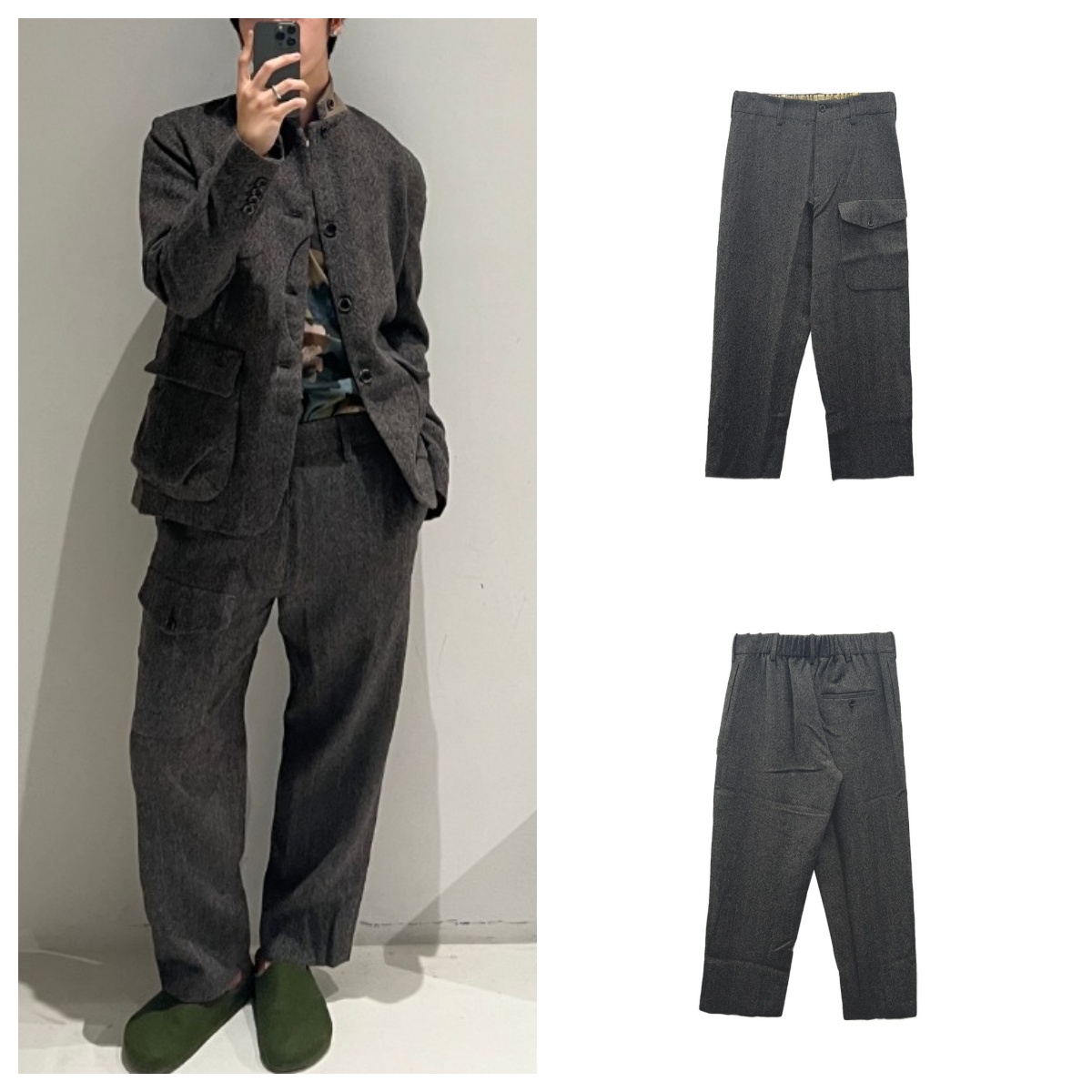 Uma Wang  竖纹大口袋羊毛西裤 长裤 灰色