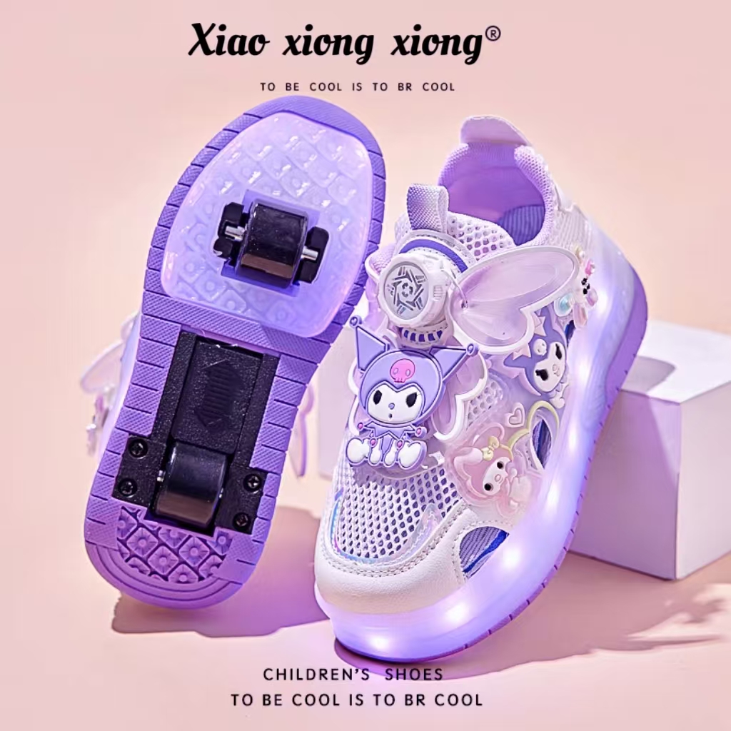 ABC女童库洛米暴走鞋夏季新款儿童镂空可收缩滑轮鞋女孩溜冰鞋潮 