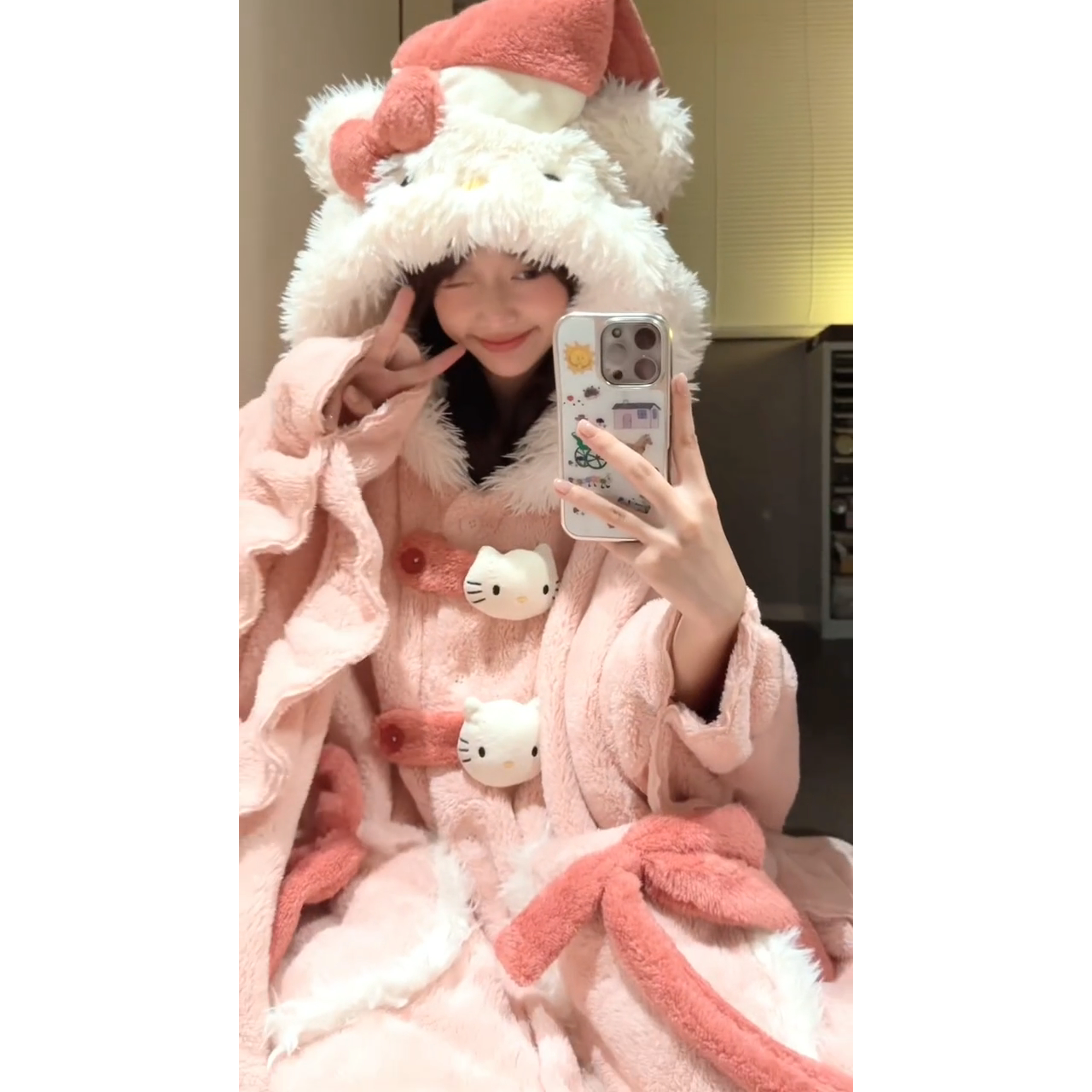 【DMXJ大梦想家】韩版卡通斗篷珊瑚绒睡袍睡衣女秋冬新款保暖家居服