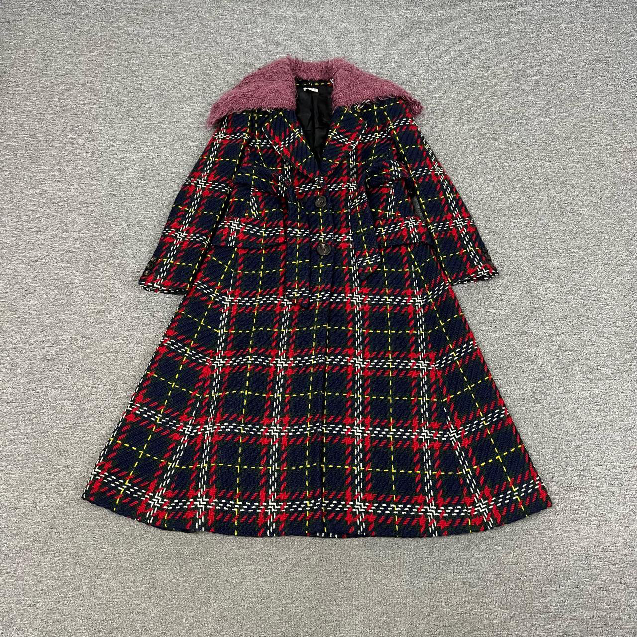99新 MIU MIU/缪缪 毛领 格子大衣 刘诗诗同款 36码