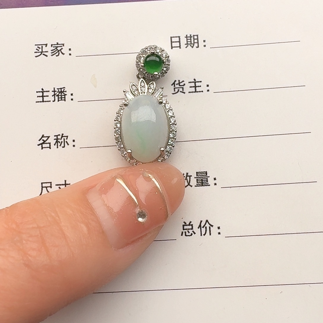 翡翠颈饰银S925镶嵌缅甸a货翡翠吊坠s925银镶
