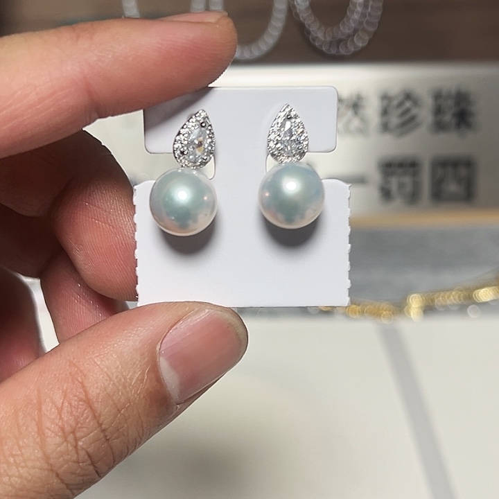 银S925镶嵌淡水珍珠耳饰