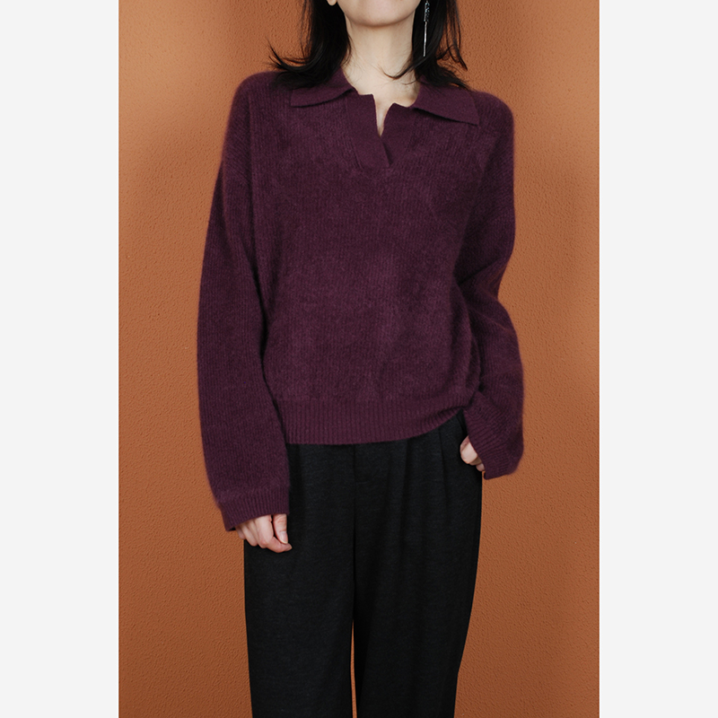 【与风萦】剪刀领羊绒拉绒衫 气质长袖针织百搭